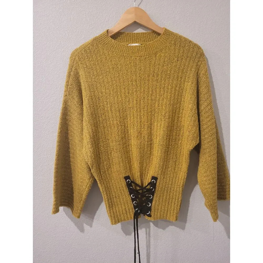 John Paul Richard Womens Cozy Round Neck Long Sleeve Sweater Size S Gold Black